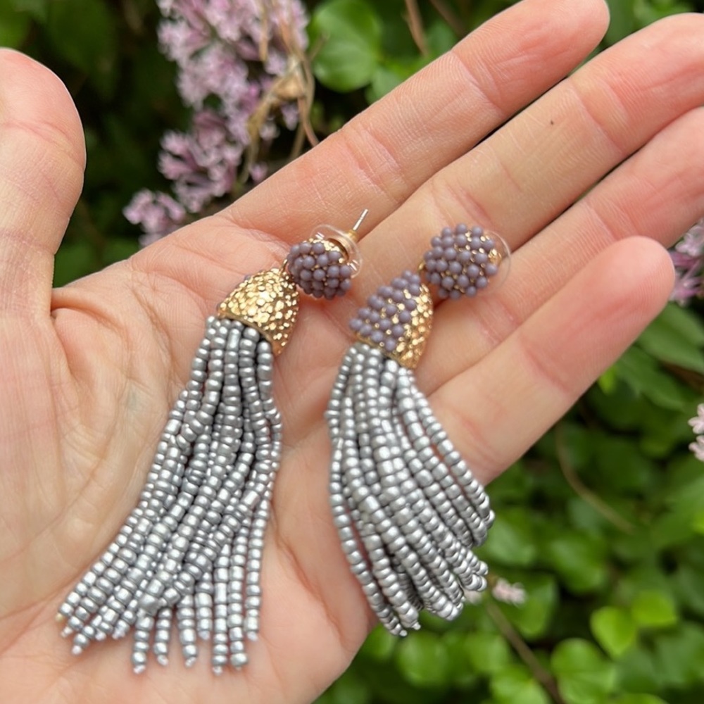 Color Block Beaded Tassel Earrings